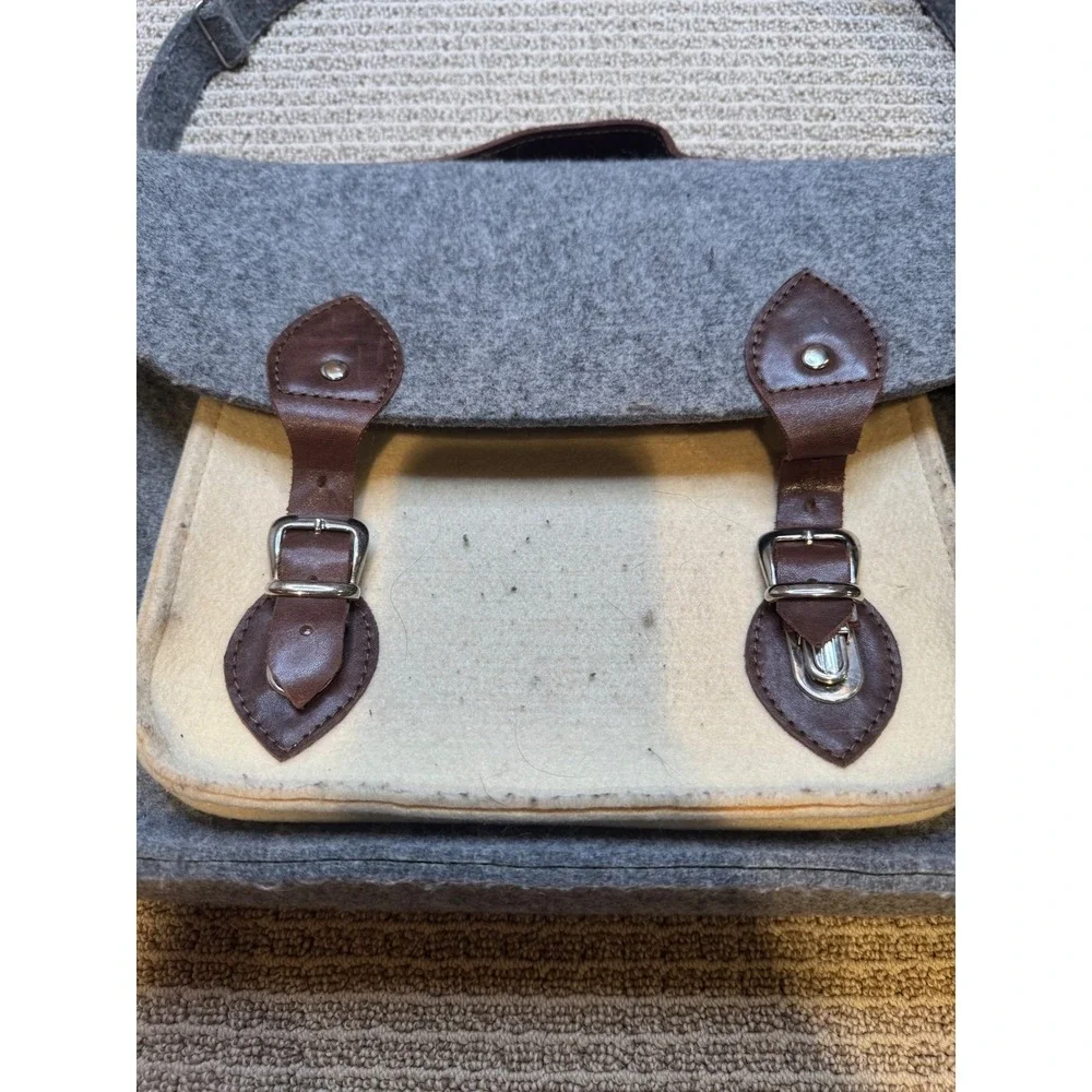 Grey‎ Felt Satchel Messenger Bag Two Tone Buckle Strap Shoulder Bag